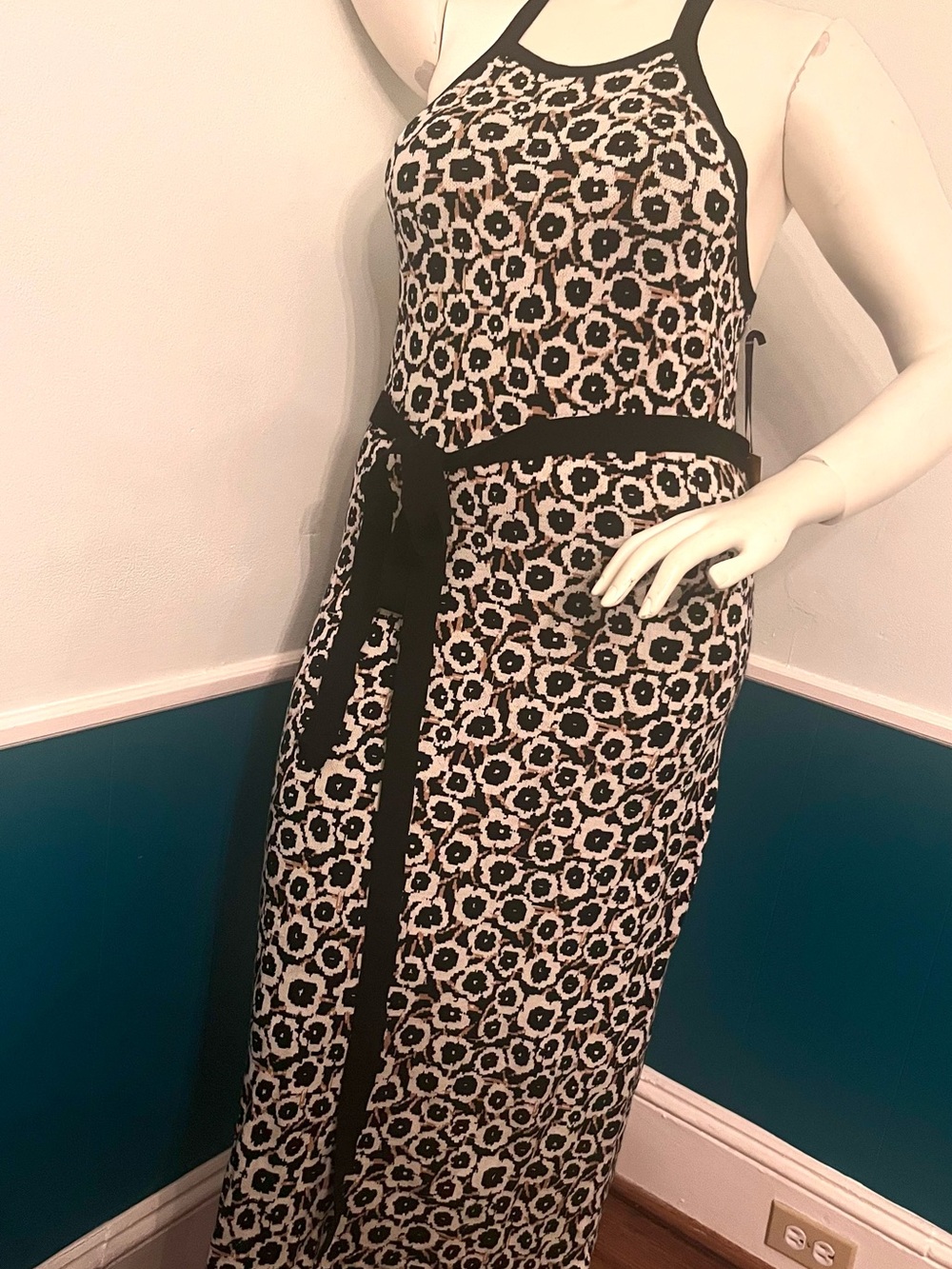 Brown,Black and Cream Floral Halter Maxi Dress